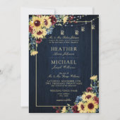 Invitation Sunflower Navy Bleu Bourgogne Bois Floral Mariage (Devant)