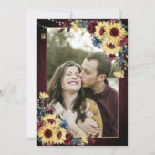 Invitation Sunflower Navy Bleu Bourgogne Bois Floral Photo (Dos)