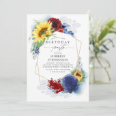 Invitation Sunflower Navy Bleu Bourgogne Rouge Anniversaire (Debout devant)