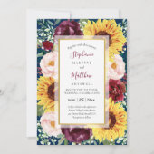 Invitation Sunflower Navy Blue Gold Burgundy Floral Mariage (Devant)