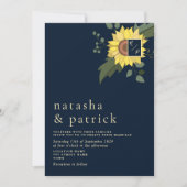 Invitation Sunflower Navy Blue Gold Mariage moderne Invitatio