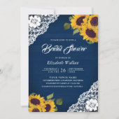 Invitation Sunflower Navy Blue Photo QR Code Fête des mariées (Devant)