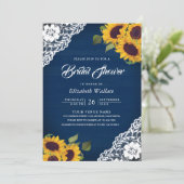 Invitation Sunflower Navy Blue Photo QR Code Fête des mariées (Debout devant)
