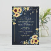 Invitation Sunflower Navy Blue Wood Floral Mariage photo (Debout devant)