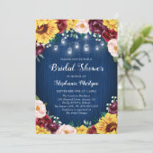 Invitation Sunflower Navy Fête des mariées Mason Jars Floral (Debout devant)