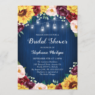 Invitation Sunflower Navy Fête des mariées Mason Jars Floral