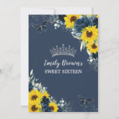 Invitation Sunflower Navy Papillons floraux Silver Sweet 16 (Dos)