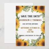 Invitation Sunflower Personalised Wedding Save The Date Card (Devant / Derrière)