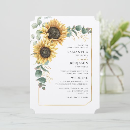 Invitation Sunflower QR Code Mariage tout-en-un (Debout devant)