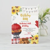 Invitation Sunflower Red En vichy Jardin Bbq Anniversaire (Debout devant)