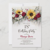 Invitation Sunflower Red Rose Floral 18th Birthday Party (Devant)