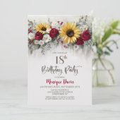Invitation Sunflower Red Rose Floral 18th Birthday Party (Debout devant)