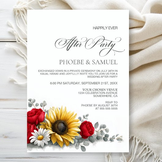 Invitation Sunflower Red Rose Floral Wedding After Party