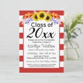 Invitation Sunflower Red Stripe Gradupe Party (Debout devant)