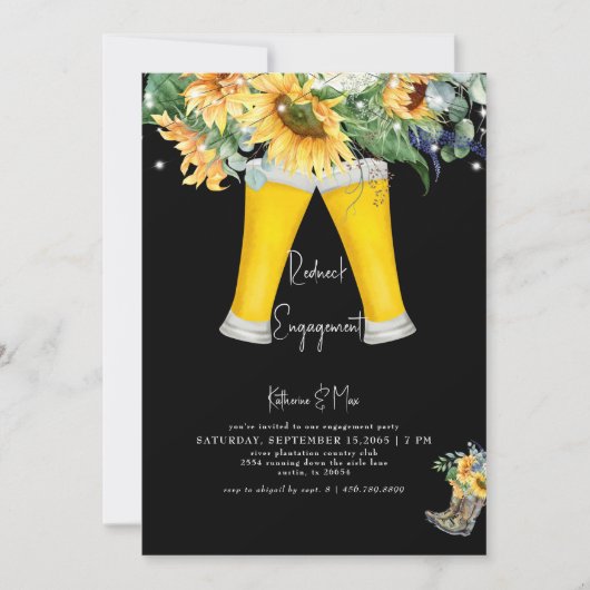 Invitation Sunflower Redneck Boots Black Engagement Party (Devant)