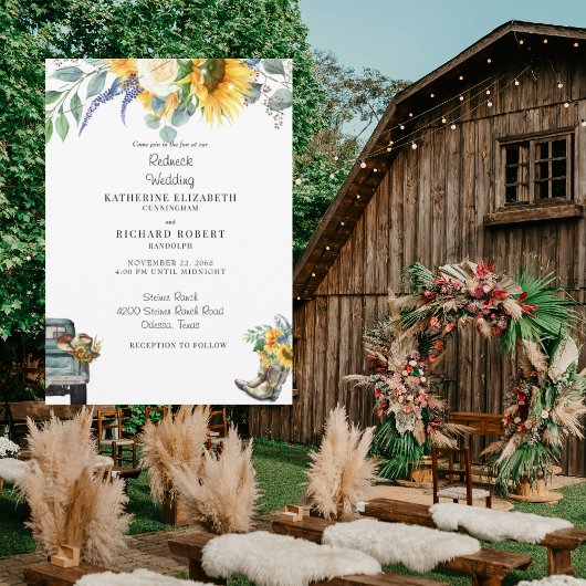 Invitation Sunflower Redneck Mariage Cowboy Bottes et Casquet