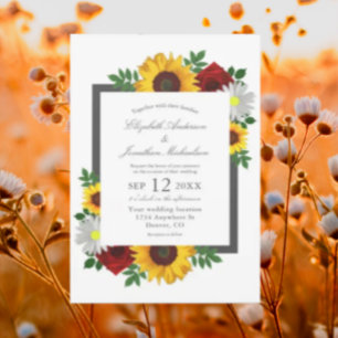 Invitation Sunflower Rose Daisy Automne Floral Mariage