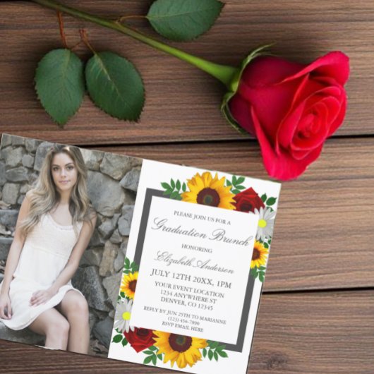 Invitation Sunflower Rose Daisy Floral Graduation Brunch
