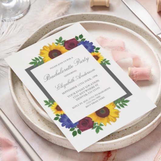 Invitation Sunflower Rose Floral Bachelorette Party