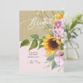 Invitation Sunflower rose Floral Burlap Fête des mariées rust (Debout devant)