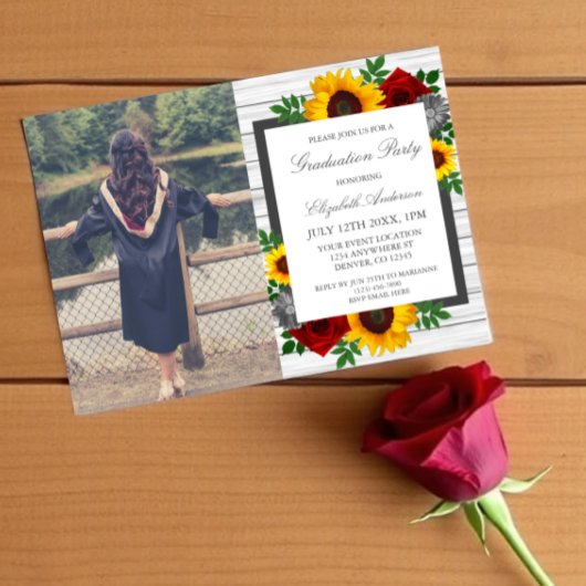 Invitation Sunflower Rose Floral Graduation Party