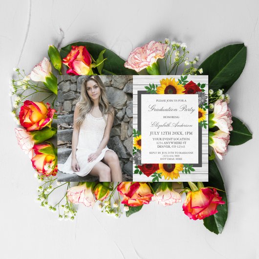 Invitation Sunflower Rose Floral Graduation Party