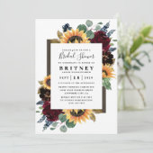 Invitation Sunflower Roses Bourgogne Marine Fête des mariées (Debout devant)