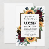 Invitation Sunflower Roses Bourgogne Marine Fête des mariées (Devant / Derrière)