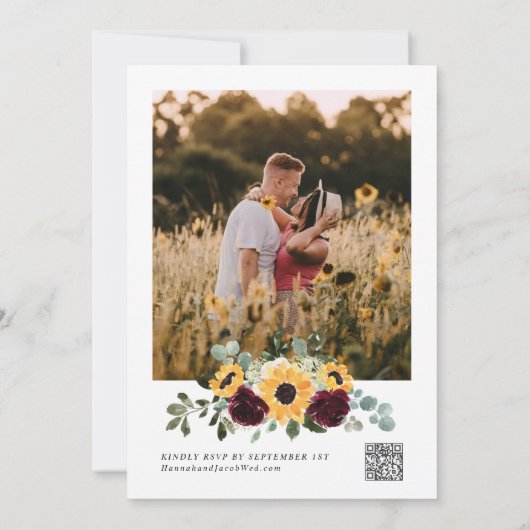 Invitation Sunflower Roses Bourgogne Rouge Photo QR Code Mari (Dos)