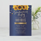Invitation Sunflower Royal Blue Confetti Graduation Party (Debout devant)