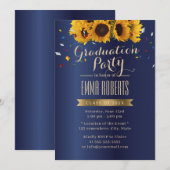 Invitation Sunflower Royal Blue Confetti Graduation Party (Devant / Derrière)