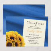 Invitation Sunflower Royal Blue Élégant Graduation Party (Devant / Derrière)