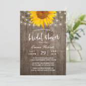 Invitation Sunflower Rustic Bois String Fête des mariées (Debout devant)