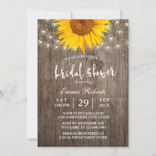 Invitation Sunflower Rustic Bois String Fête des mariées