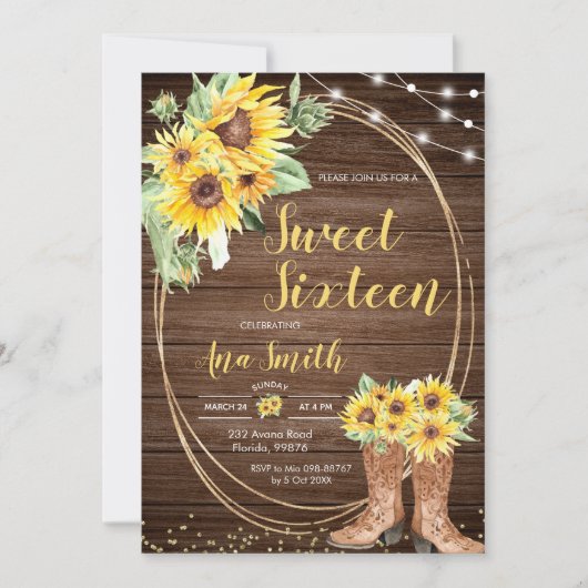 Invitation Sunflower Rustic String Light Anniversaire (Devant)
