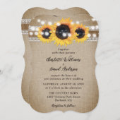 Invitation Sunflower Rustic Vintage Burlap Lace Wedding (Devant / Derrière)