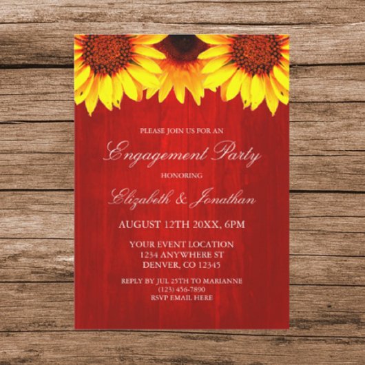 Invitation Sunflower Rustic Wood Engagement Party