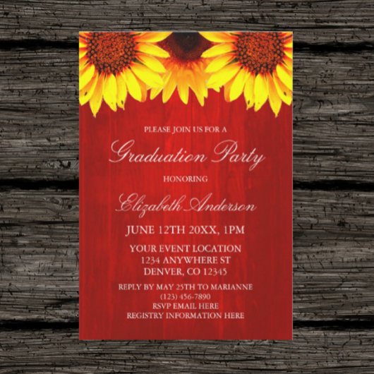 Invitation Sunflower Rustic Wood Graduation Party