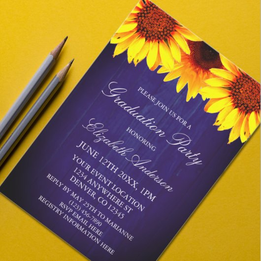 Invitation Sunflower Rustic Wood Graduation Party