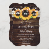 Invitation Sunflower Rustic Wood String Mariage (Devant / Derrière)