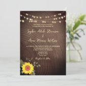 Invitation Sunflower Rustic Wood String Mariage (Debout devant)