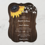 Invitation Sunflower Rustic Wood String Mariage (Devant / Derrière)
