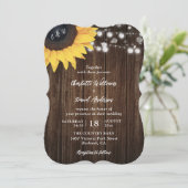 Invitation Sunflower Rustic Wood String Mariage (Debout devant)