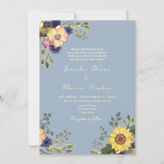 Invitation Sunflower Rustique Dusty Mariage QR Code (Devant)