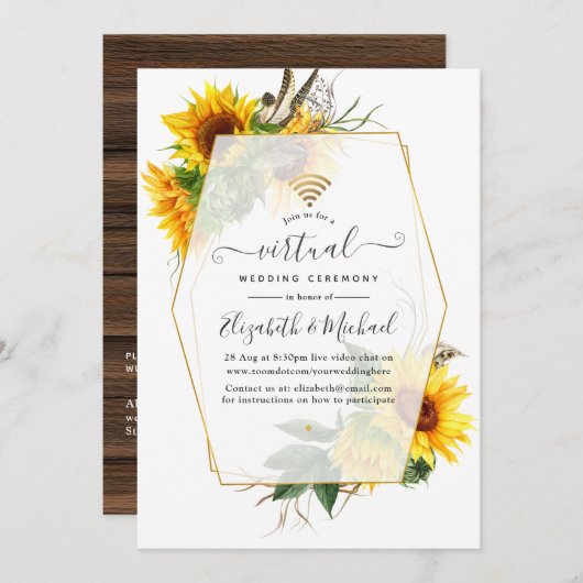 Invitation Sunflower Rustique Géométrique en ligne Mariage vi (Devant / Derrière)
