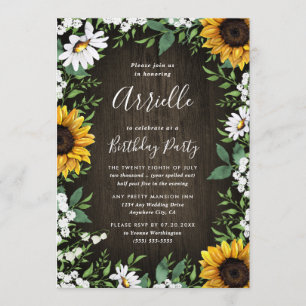 Invitation Sunflower Rustique Pays Boho Boho fête d'anniversa