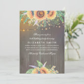 Invitation Sunflower Rustique String Lights Bois fête d'anniv (Debout devant)