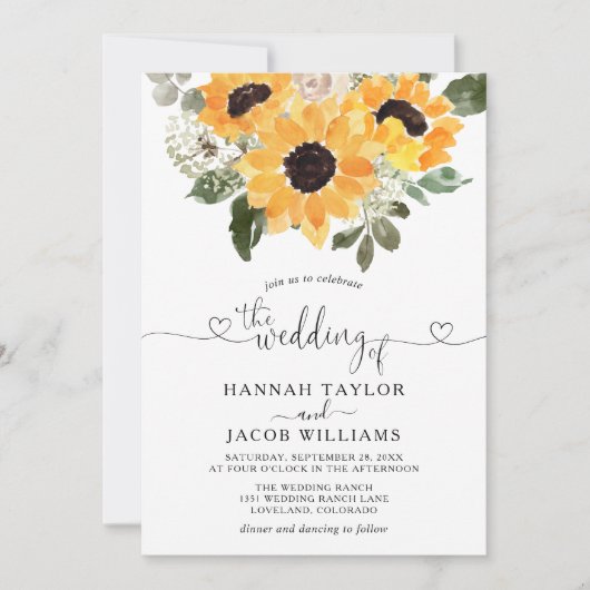 Invitation Sunflower Sage Greenery QR Code RSVP Mariage (Devant)