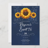 Invitation Sunflower Sparkle Blue Rustic Glam Douze 16  (Devant)