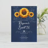 Invitation Sunflower Sparkle Blue Rustic Glam Douze 16  (Debout devant)